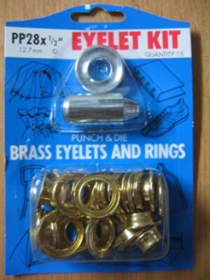 Brass Eyelets with Punch and Die 12.7mm (1/2")  (Pack of 15 eyelets) 